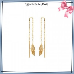 Boucles d'oreilles longues plume plaqué or - La Bijouterie de Paris