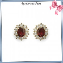 Boucles d'oreilles marguerite rouge plaqué or