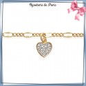 Chaîne cheville maille figaro 1- 3 et coeur de zirconium plaqué or