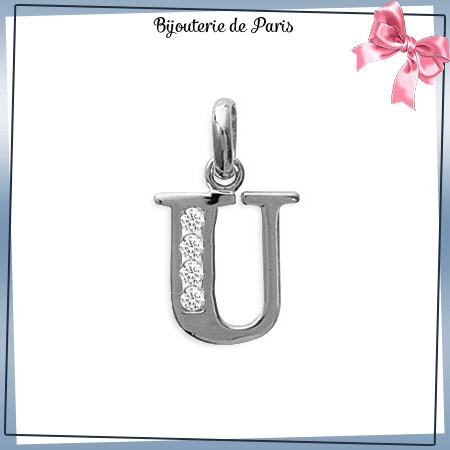 Pendentif initiale U argent et zirconiums - La Bijouterie de Paris