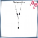 Collier cravate pierres noires et blanches argent