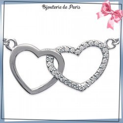 Collier 2 coeurs argent et zirconiums - La Bijouterie de Paris