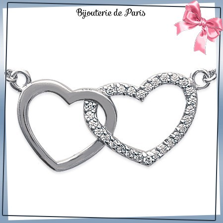 Collier 2 coeurs argent et zirconiums - La Bijouterie de Paris