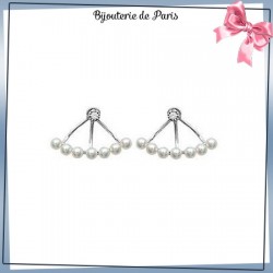 Boucles d'oreilles pendantes anneau argent et zirconiums - La Bijouterie de Paris