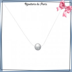 Collier fil transparent perle Biwa et argent