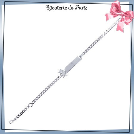 Bracelet identité enfant ourson argent - 16 cm - La Bijouterie de Paris