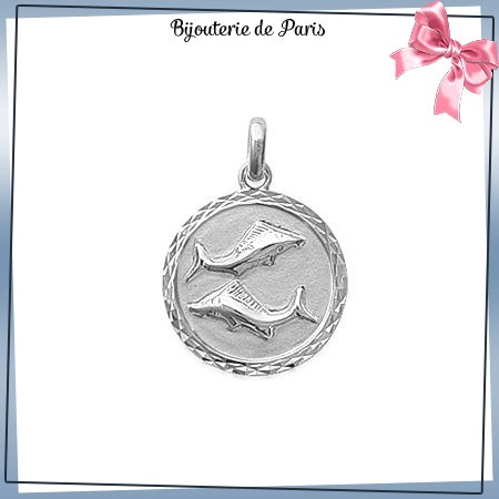 Pendentif zodiaque poisson rond argent - La Bijouterie de Paris