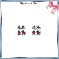 Boucles d'oreilles cerise argent