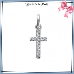 Pendentif croix argent et zirconiums