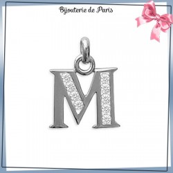 Pendentif initiale M argent et zirconiums - La Bijouterie de Paris