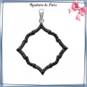 Pendentif carré baroque argent et zirconiums noirs