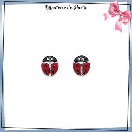 Boucles d'oreilles coccinelle argent - La Bijouterie de Paris