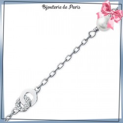 Bracelet 2 anneaux perle argent et zirconiums