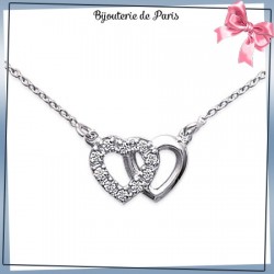 Collier 2 coeurs argent et zirconiums