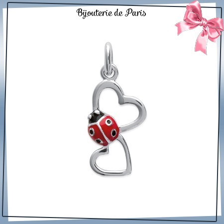 Pendentif coccinelle et coeurs argent - La Bijouterie de Paris
