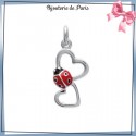 Pendentif coccinelle et coeurs argent