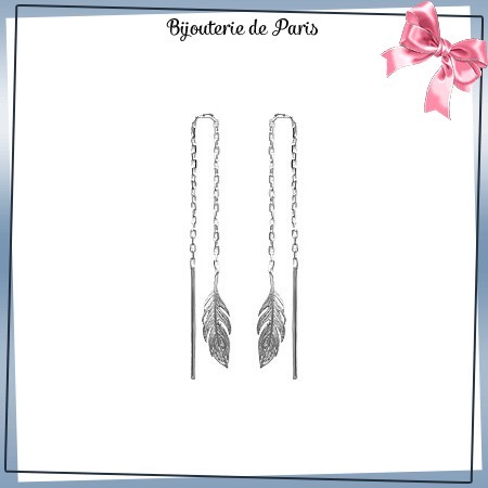 Boucles d'oreilles longues plume argent - La Bijouterie de Paris