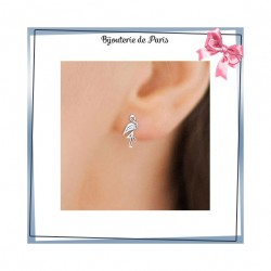 Boucles d'oreilles puce oiseau flamant argent