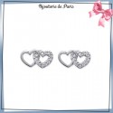 Boucles d'oreilles 2 coeurs argent et zirconiums