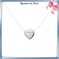 Collier fil transparent coeur zirconium et argent