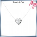 Collier fil transparent coeur zirconium et argent