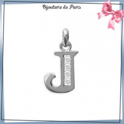 Pendentif initiale J argent et zirconiums - La Bijouterie de Paris