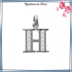 Pendentif initiale H argent et zirconiums - La Bijouterie de Paris