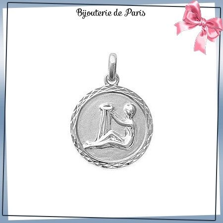 Pendentif zodiaque verseau rond argent - La Bijouterie de Paris