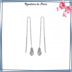 Boucles d'oreilles longues ananas argent