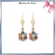 Boucles d'oreilles pendantes fleur multicolore plaqué or