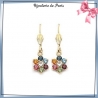 Boucles d'oreilles pendantes fleur multicolore plaqué or