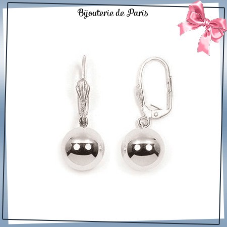 Boucles d'oreilles dormeuses boule en argent - 12 MM - La Bijouterie de Paris