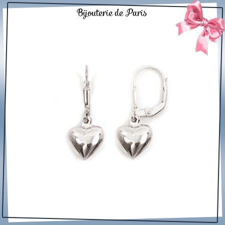 Boucles d'oreilles dormeuses coeur en argent - La Bijouterie de Paris