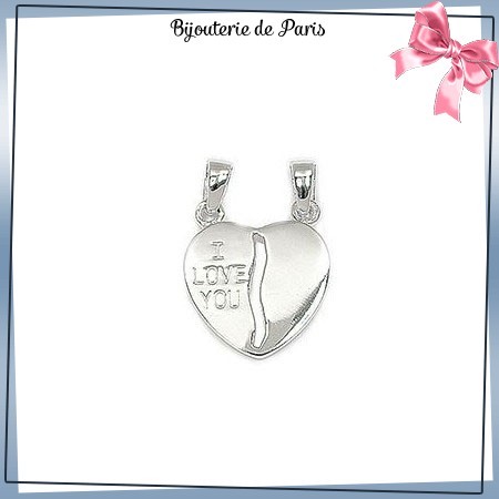 Pendentifs coeur sécable i love you argent - La Bijouterie de Paris