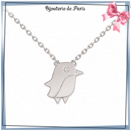 Collier pingouin argent - La Bijouterie de Paris