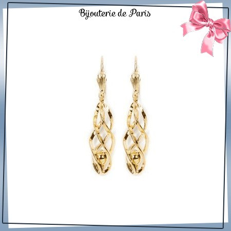 Boucles d'oreilles dormeuses vrille et boule en plaqué or - La Bijouterie de Paris