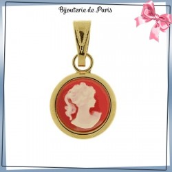 Pendentif camée corail plaqué or rond - La Bijouterie de Paris