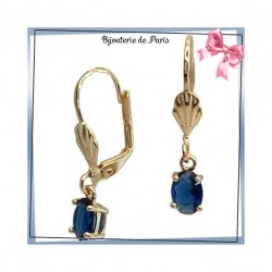 Boucles d'oreilles dormeuses ovale bleu marine en plaqué or - La Bijouterie de Paris