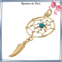 Pendentif attrape-rêves plaqué or et turquoise