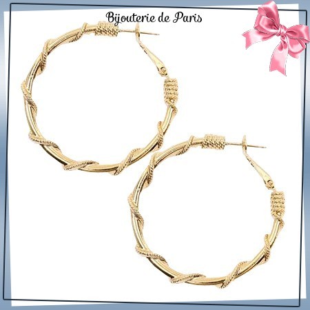 Créoles cordages plaqué or - 40 mm - La Bijouterie de Paris