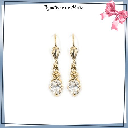 Boucles d'oreilles dormeuses zirconium blanc en plaqué or - La Bijouterie de Paris