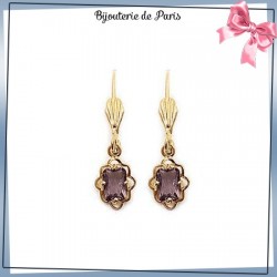 Boucles d'oreilles dormeuses éclat violet en plaqué or