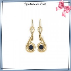 Boucles d'oreilles dormeuses ronde bleue en plaqué or - La Bijouterie de Paris
