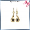 Boucles d'oreilles dormeuses ronde bleue en plaqué or - La Bijouterie de Paris