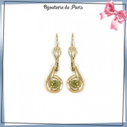 Boucles d'oreilles dormeuses ronde verte en plaqué or - La Bijouterie de Paris