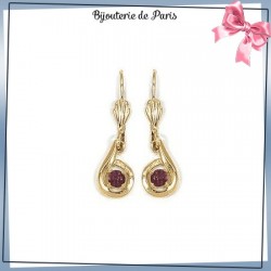 Boucles d'oreilles dormeuses ronde violette en plaqué or - La Bijouterie de Paris