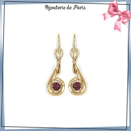 Boucles d'oreilles dormeuses ronde violette en plaqué or - La Bijouterie de Paris