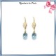 Boucles d'oreilles dormeuses ovale bleu ciel en plaqué or - La Bijouterie de Paris