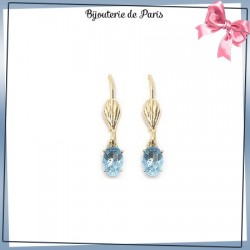 Boucles d'oreilles dormeuses ovale bleu ciel en plaqué or - La Bijouterie de Paris