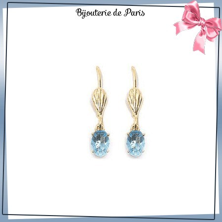 Boucles d'oreilles dormeuses ovale bleu ciel en plaqué or - La Bijouterie de Paris